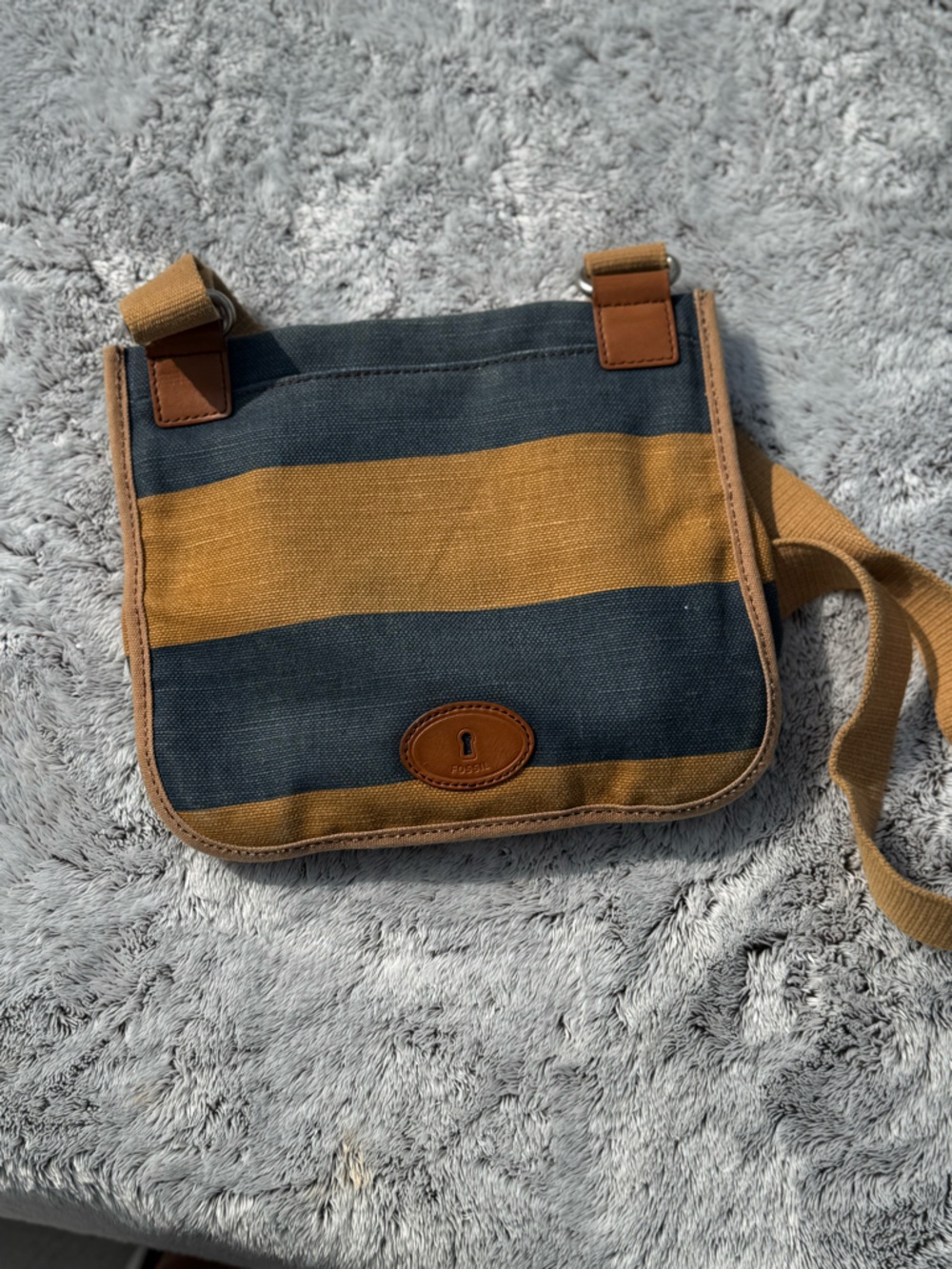 Fossil Striped Messenger Bag in Teal, Navy and Tan - Picture 2 of 3